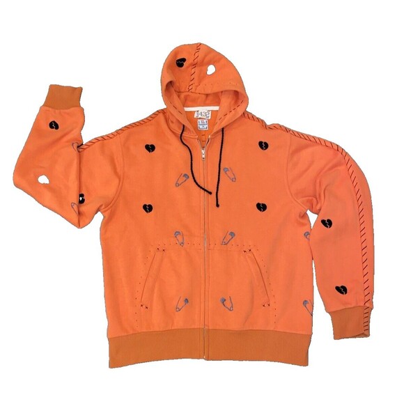 ONE 432 GOTHIC BLACKHEARTS & SAFETY PINS sweatshirt Orange Black Gray size XL - Picture 1 of 12